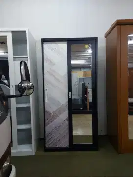 Lemari Pakaian Besi 2 Pintu Sliding Cermin - Rak Baju Pintu Geser