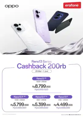 Oppo Reno 13 cashback hingga 4ribu