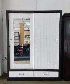 Lemari Pakaian 2 Pintu Jumbo + Cermin + Laci Minimalis Pintu Geser