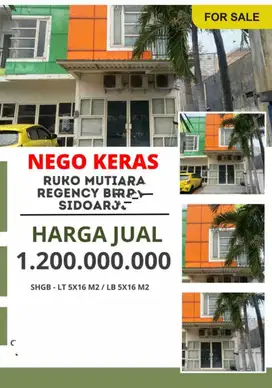 Dijual cepat ruko siap pakai di Mutiara Regency, Sidoarjo
