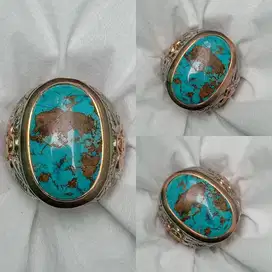 Cincin Natural Turquoise (Phyrus) Persia Serat Kayu