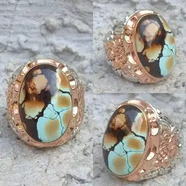 Cincin Natural Turquoise (Phyrus) Hubei Xinjang Motif Yin dan Yang