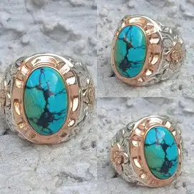 Cincin Natural Turquoise (Phyrus) Xinjang Hubei Ceplok 6