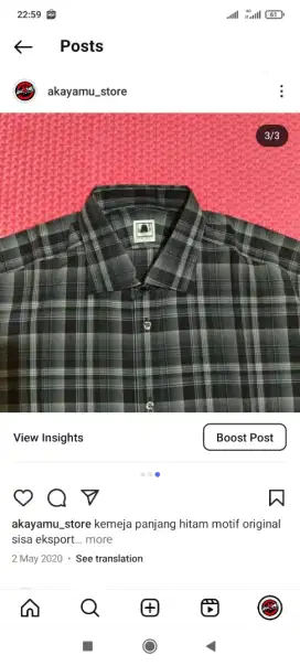 Kemeja panjang hitam motif size m eropa