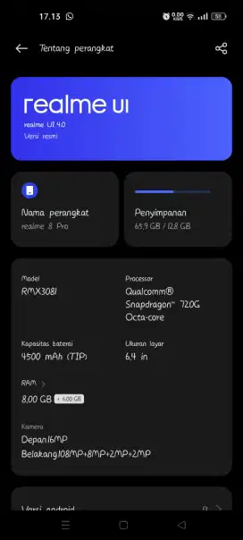 Dijual Realme 8 pro 8/128 bekas