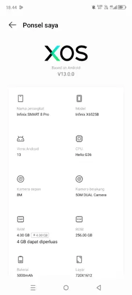Di jual hp infinix 8 pro ram4+4/256