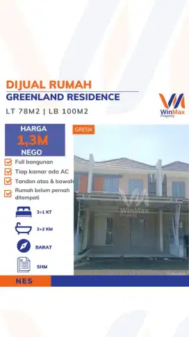 Rumah Baru Siap Huni Greenland Gresik, Dekat Jalan Tol