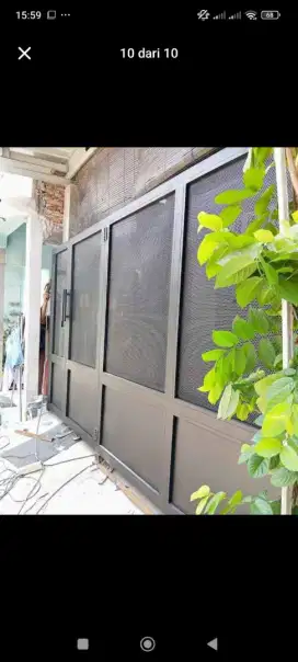 pintu pagar dorong dengan plat dan expanded lubang
