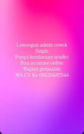 Lowongan admin perempuan bagian penjualan