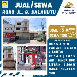 DIJUAL RUKO 3 LANTAI BENTUK T JALAN GUNUNG SALAHUTU COCOK UNTUK KOSAN