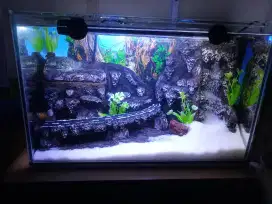Aquascape batu tebing, air Terjun