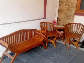 Jual satu set meja kursi teras kayu Jati Asli