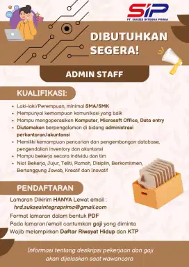 Dibutuhkan segera Admin Staff