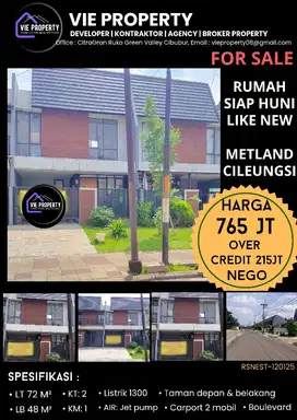 DIJUAL MURAH RUMAH RAPI SEPERTI BARU DI METLAND CILEUNGSI