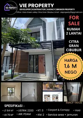 DIJUAL MURAH, RUMAH SEPERTI BARU DI CITRA GRAN CIBUBUR