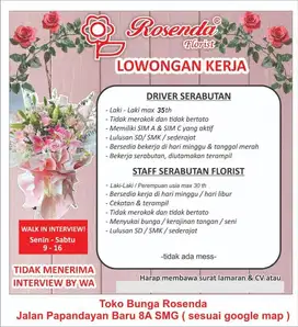 Driver serabutan dan staf serabutan toko bunga semarang