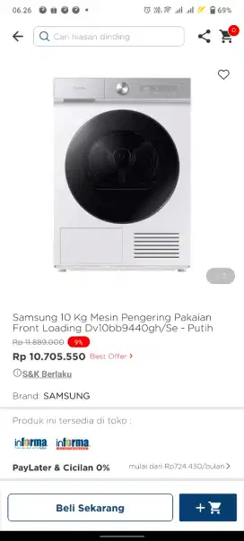 Samsung mesin pengering 10 kg