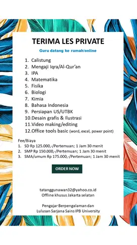 JASA GURU PRIVATE GURU DATANG KE RUMAH/ONLINE
