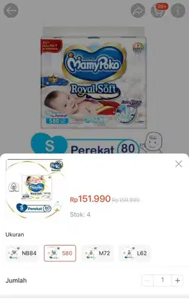 MamyPoko Royal Soft Size S Isi 80 – Baru, Kasih harga murah aja