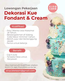 Lowongan Kerja Dekorasi Kue Ulang Tahun (Fondant dan Cream)