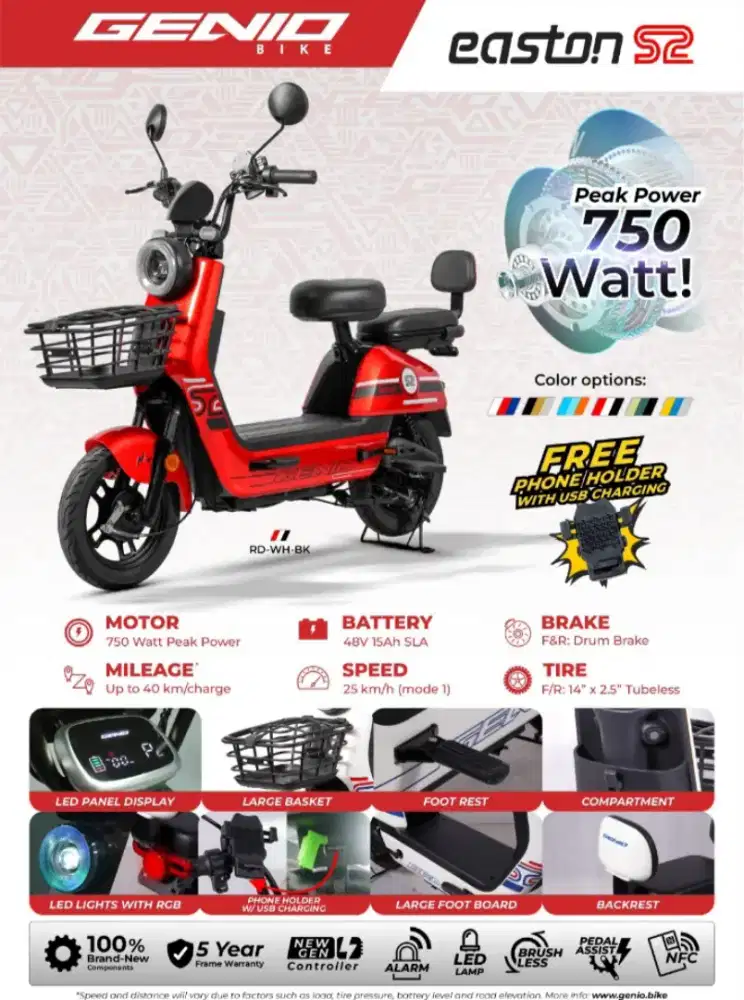 Sepeda Listrik Genio Easton S2 terbaru, bergaransi (Hnya Jual Cash)