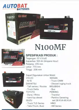 Aki kering N100 100AH autobat