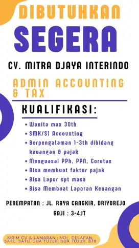 Lowongan Pekerjaan Accounting & Tax