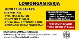 LOWKER DRIVER TRUK GAS LPG [JAKARTA TIMUR]