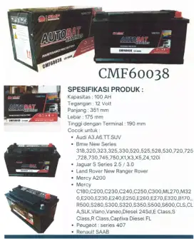 Aki kering DIN 60038 100AH Autobat