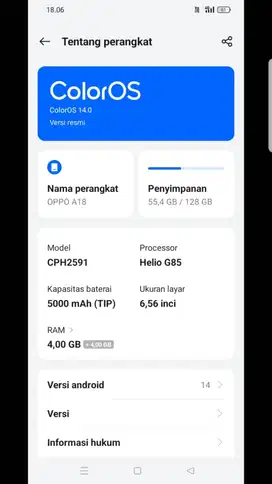 Hp oppo A18 ram4+4 internal 128GB
