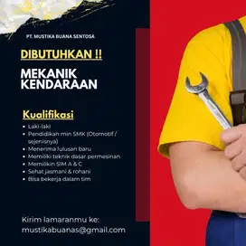 LOWONGAN KERJA - MEKANIK KENDARAAN