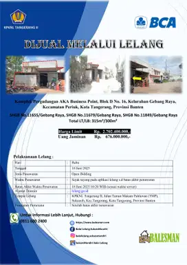 DIJUAL MELALUI LELANG WILAYAH TANGERANG !