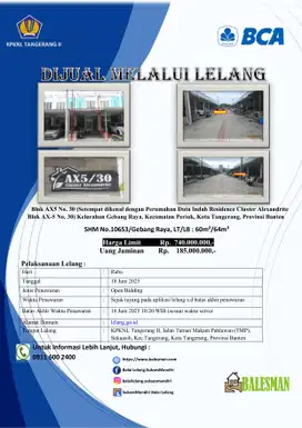 DIJUAL MELALUI LELANG WILAYAH TANGERANG !