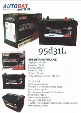 Aki kering DIN 95D31L 80AH Autobat