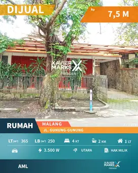 Dijual Rumah Luas di Gunung gunung Klojen Malang Lokasi Strategis