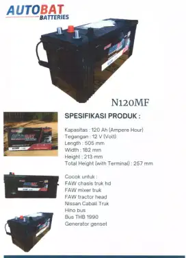 Aki kering N120 120 AH Autobat