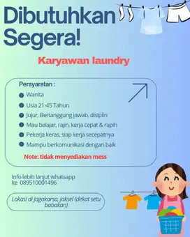 Lowongan kerja laundry daerah jagakarsa jaksel