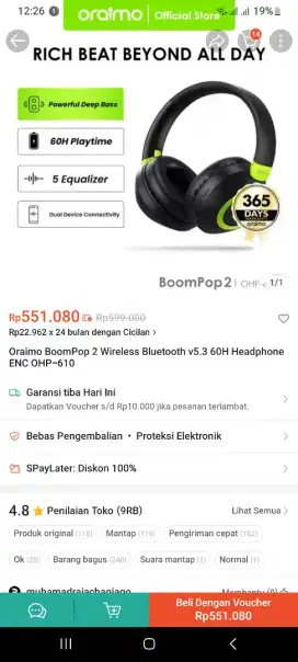 HEADPHONE ORAIMO BOOM POP 2 MULUS FULL BASS!