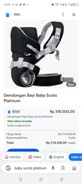 Jual baby scots platinum baby carrier