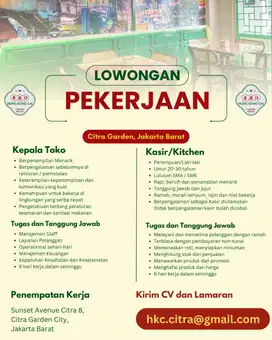 Lowongan Kerja Kepala Toko & Kasir/Kitchen Hong Kong Cai Citra 8