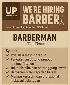 Dicari Tukang cukur dan kasir wanita