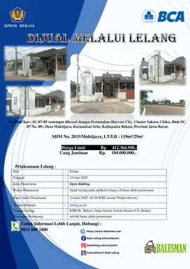 DIJUAL RUMAH MELALUI LELANG WILAYAH BEKASI