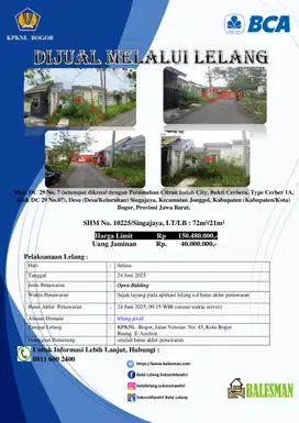 DIJUAL RUMAH MELALUI LELANG WILAYAH BOGOR