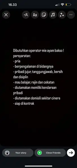 Dibutuhkan operator mie ayam bakso
