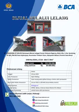 DIJUAL RUMAH MELALUI LELANG WILAYAH BEKASI