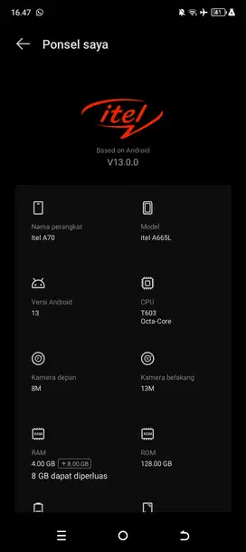 hp merk itel A70