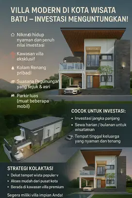 Dijual rumah Villa daerah wisata kota batu dekat jati park 2