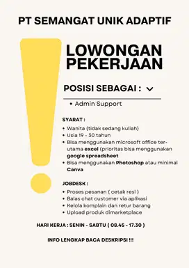 Admin Support Marketplace Fulltime