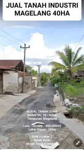 DIJUAL TANAH INDUSTRI/ZONA MERAH 10 - 40HA TEMPURAN MAGELANG