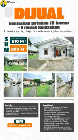 186. Dijual Rumah Siap Huni + 1 Kontrakan 12 Pintu di Ulujami JAKSEL
